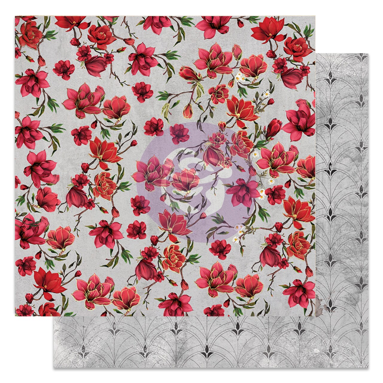 Magnolia Rouge Collection 12x12 Sheet - Pretty Tiles - 10 sheet 12"x12", w foil details